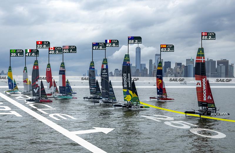 Graphically enhanced video helps explain the sport to fans who aren't sailors - Day 2 of the Mubadala New York Sail Grand Prix  photo copyright Samo Vidic/SailGP taken at New York Sailing Club and featuring the F50 class