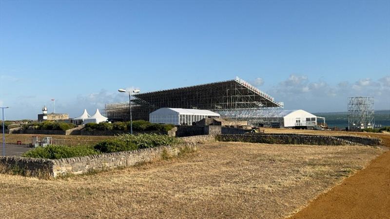 Grandstand -  Portsmouth waterfront on Tuesday evening, ahead of this weekend's SailGP Portsmouth photo copyright Richard Gladwell - Sail-World.com / nz taken at Wakatere Boating Club and featuring the F50 class