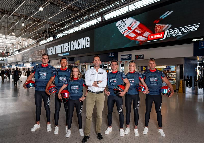 Sir Ben Ainslie and his Emirates GBR SailGP Team took over London's Waterloo Station to mark the return of SailGP to UK shores (L-R Neil Hunter, Kai Hockley, Hannah Mills, Sir Ben Ainslie, Dylan Fletcher, Ellie Aldridge, Nick Hutton) - photo © Emirates GBR SailGP Team