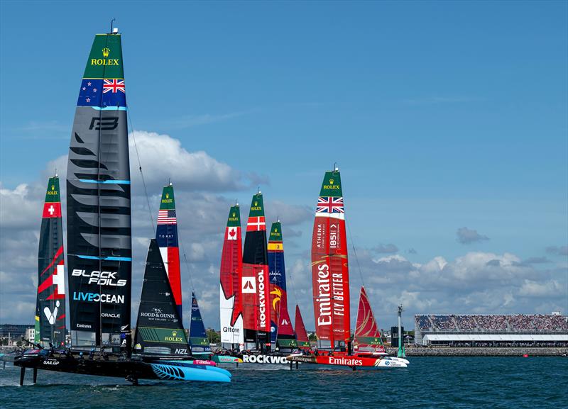 New Zealand SailGP Team lead Red Bull Italy and Emirates Great Britain SailGP Team - July 19, 2025 photo copyright Ricardo Pinto/SailGP taken at Royal New Zealand Yacht Squadron and featuring the F50 class