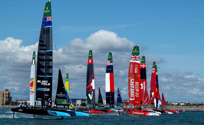 The fleet on Race Day 1 of the Emirates Great Britain Sail Grand Prix in Portsmouth, UK - photo © Ricardo Pinto for SailGP