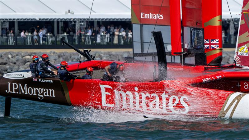 Emirates Great Britain SailGP Team helmed by Dylan Fletcher sail past the Grandstand on Race Day 1 of the Emirates Great Britain Sail Grand Prix in Portsmouth, UK - photo © Ricardo Pinto for SailGP