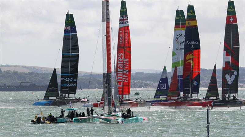 USA watches the Start - Day 2 - SailGP Portsmouth - July 20, 2025 photo copyright Richard Gladwell - Sail-World.com/nz taken at Wakatere Boating Club and featuring the F50 class