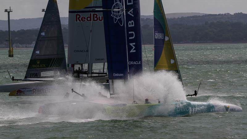 Brazil takes a dive - SailGP Portsmouth - July 20, 2025 photo copyright Richard Gladwell - Sail-World.com/nz taken at Wakatere Boating Club and featuring the F50 class