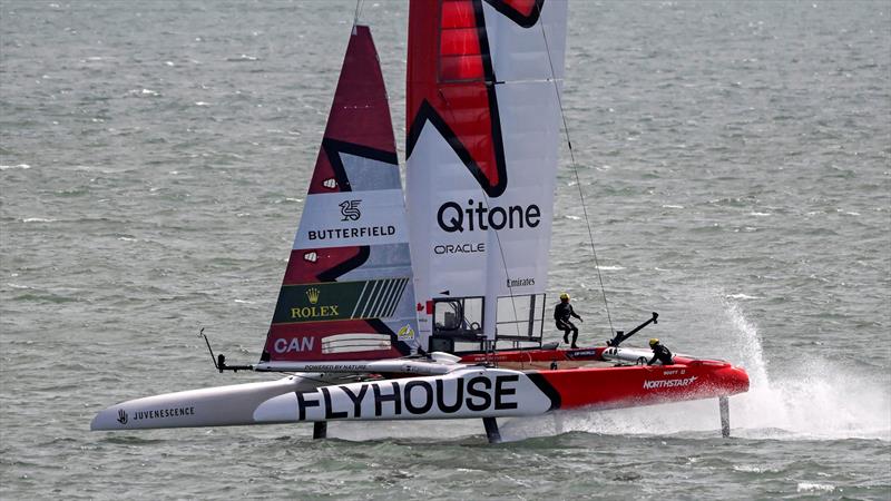 NorthStar SAILGP Team first race out in the lead on Race Day 2 of the Emirates Great Britain Sail Grand Prix in Portsmouth, UK photo copyright David Maynard / www.alleycatphotographer.com taken at  and featuring the F50 class