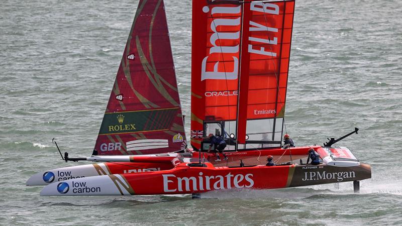 Emirates Great Britain SAILGP Team on Race Day 2 of the Emirates Great Britain Sail Grand Prix in Portsmouth, UK photo copyright David Maynard / www.alleycatphotographer.com taken at  and featuring the F50 class