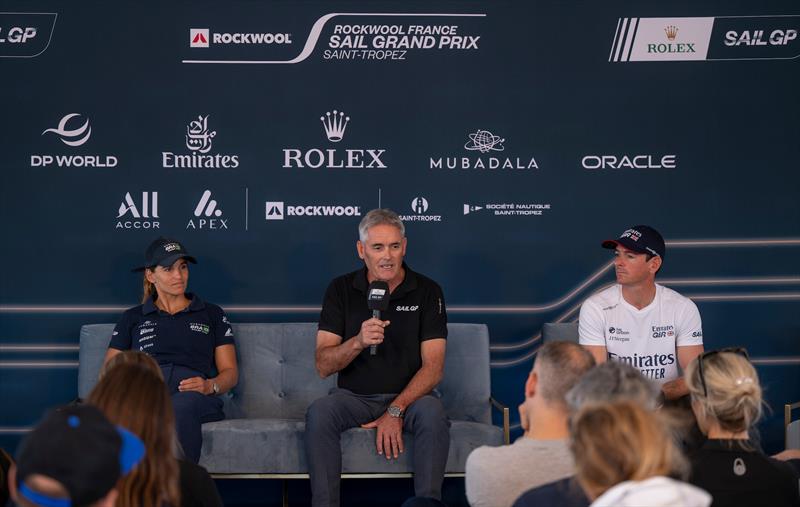 Martine Grael (BRA), Russell Coutts, and Dylan Fletcher (GBR) - Rockwool France SailGP - Saint-Tropez - September 9, 2025 photo copyright Jason Ludlow/SailGP taken at Société Nautique de Saint-Tropez and featuring the F50 class