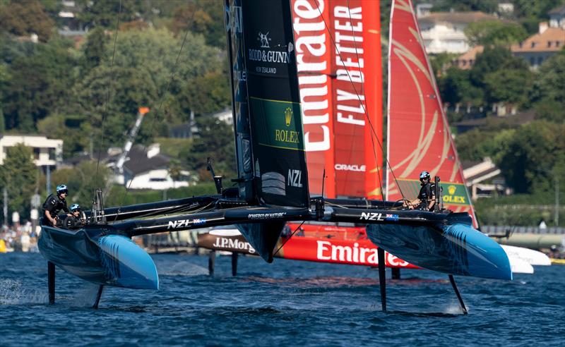New Zealand ahead of Great Britain -  Race Day 1 of the Rolex Switzerland Sail Grand Prix -  Geneva, Switzerland - September 20, 2025 - photo © Samo Vidic/SailGP