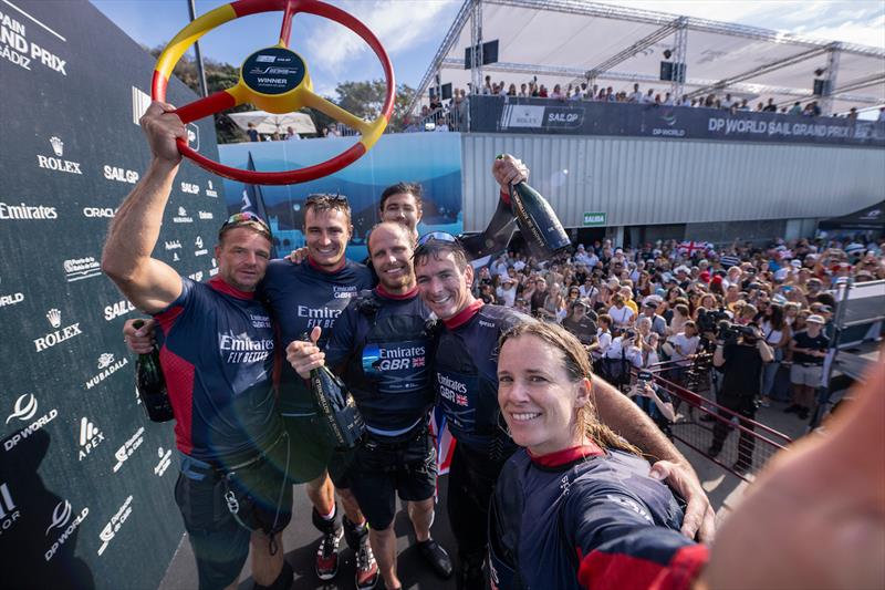 Emirates Great Britain SailGP Team celebrate winning DP World Spain Sail Grand Prix photo copyright Gary Oakley for SailGP taken at Real Club Náutico de Cádiz and featuring the F50 class