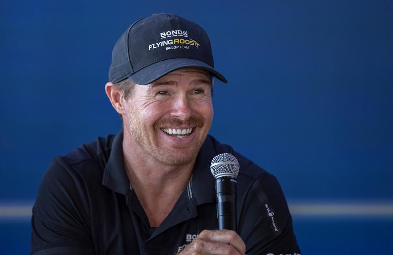 Tom Slingsby, driver of BONDS Flying Roos SailGP Team speaks to the media in a pre-event press conference ahead of the Mubadala Abu Dhabi Sail Grand Prix Season Grand Final presented by Abu Dhabi Sports Council  - photo © Christopher Pike for SailGP