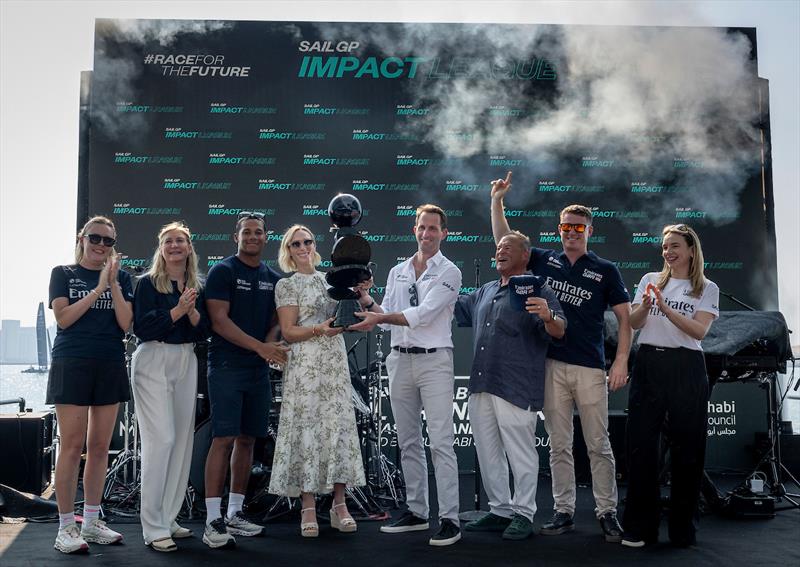 Ben Ainslie, CEO of Emirates Great Britain SailGP Team and Zara Tindall lift the Impact League trophy following the Emirates Great Britain SailGP Team winning the SailGP Impact League at the Mubadala Abu Dhabi Sail Grand Prix Season Grand Final - photo © Christopher Pike for SailGP