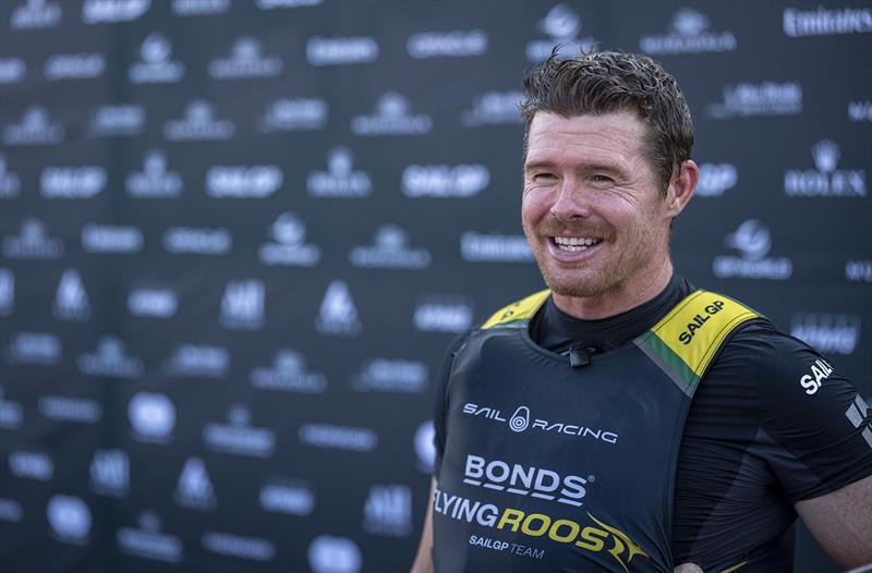 Tom Slingsby, driver of BONDS Flying Roos SailGP Team, speaks to the media in the Mixed Zone following action on Race Day 1 of the Mubadala Abu Dhabi Sail Grand Prix Season Grand Final presented by Abu Dhabi Sports Council held in Abu Dhabi - photo © Bob Martin for SailGP