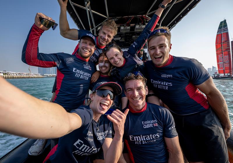 Celebrations by the Emirates Great Britain SailGP Team after winning the SailGP Championship trophy Race Day 2 of the Mubadala Abu Dhabi Sail Grand Prix Season Grand Final - November 30, 2025 - photo © Ricardo Pinto/SailGP
