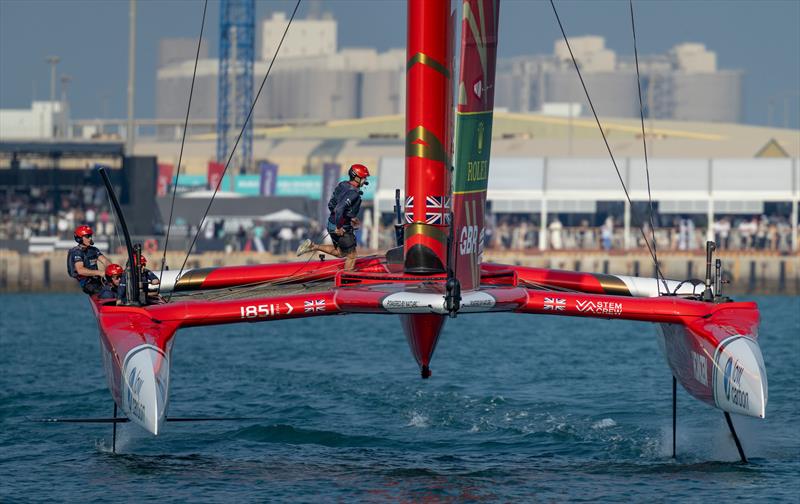 Emirates Great Britain SailGP Team helmed by Dylan Fletcher after Winning the SailGP Grand Prix Finale, on Race Day 2 of the Mubadala Abu Dhabi Sail Grand Prix Season Grand Final presented by Abu Dhabi Sports Council photo copyright Felix Diemer for SailGP taken at  and featuring the F50 class