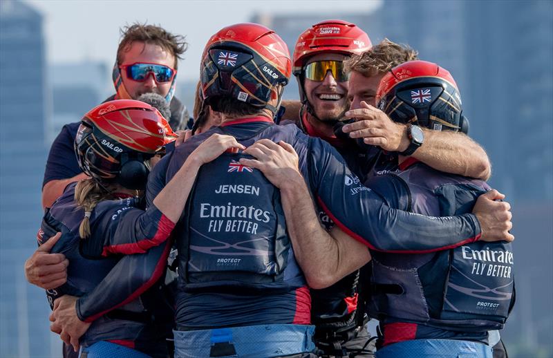 Emirates Great Britain SailGP Team celebrates winning the Sail Grand Prix Season Championship on Race Day 2 of the Mubadala Abu Dhabi Sail Grand Prix Season Grand Final presented by Abu Dhabi Sports Council photo copyright Ricardo Pinto for SailGP taken at  and featuring the F50 class