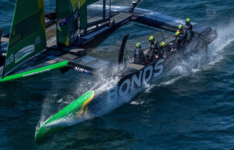 BONDS Flying Roos SailGP Team helmed by Tom Slingsby in action during a practice session ahead of the Oracle Perth Sail Grand Prix presented by KPMG in Perth, Australia - photo © Samo Vidic for SailGP