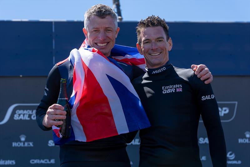 Stuart Bithell, wing trimmer of Emirates Great Britain SailGP Team, with Dylan Fletcher, driver - Oracle Perth Sail Grand Prix photo copyright Jason Ludlow for SailGP taken at  and featuring the F50 class