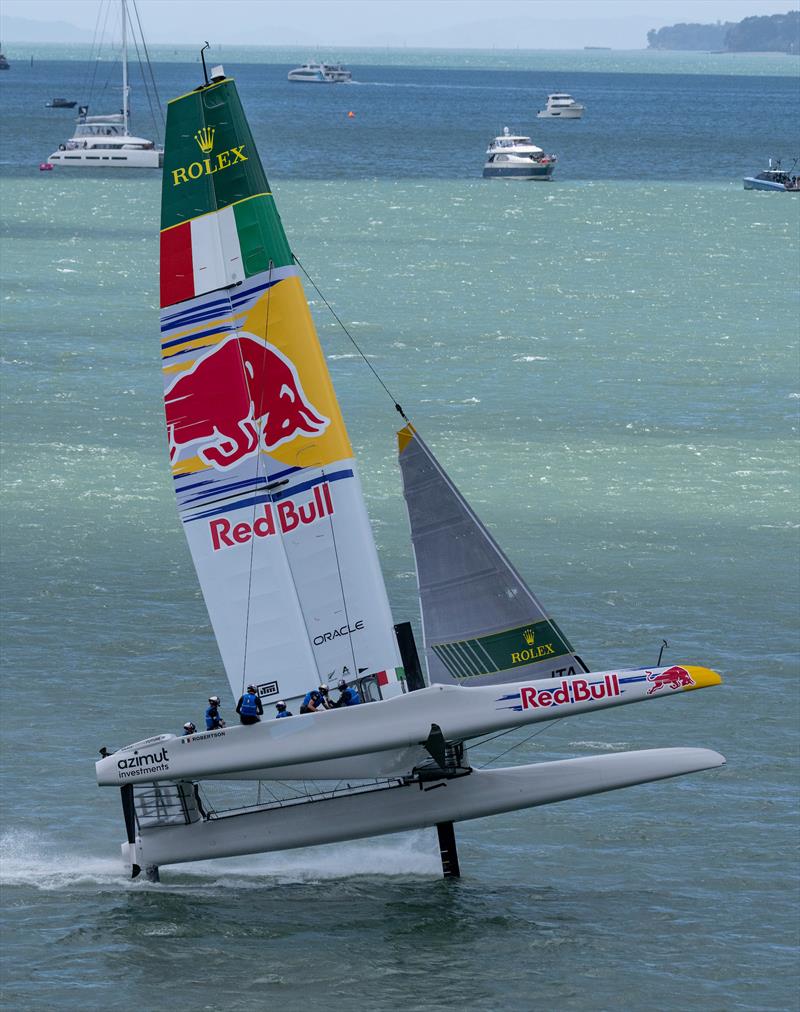 Red Bull Italy SailGP Team helmed by Phil Robertson lose control, on Race Day 2 of the ITM New Zealand Sail Grand Prix in Auckland, New Zealand photo copyright James Gourley for SailGP taken at  and featuring the F50 class