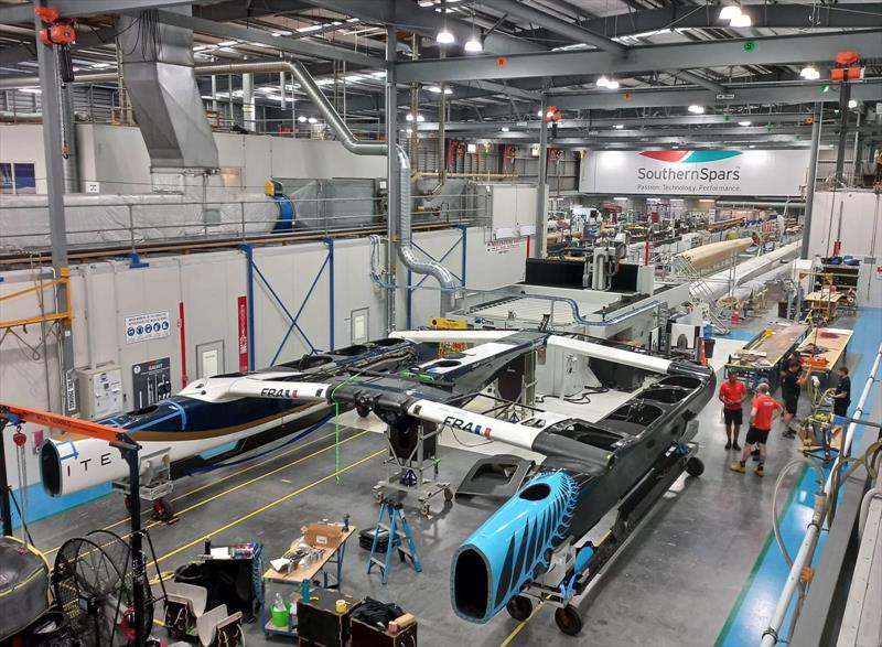 The French starboard hull is joined with the Black Foils' port hull - Southern Spars - February 18, 2026 - photo © Southern Spars