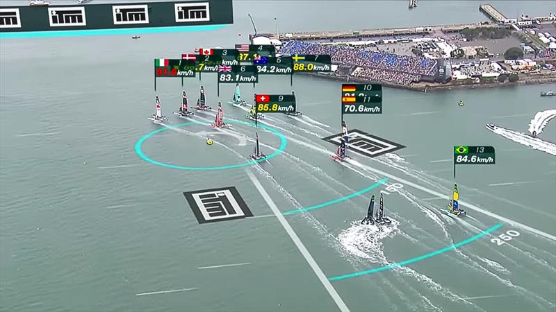 Red Bull Italy, lead off from Mark 1 in Race 3, leaving NZL and FRA at the 200 metre mark - ITM NZ SailGP - February 14, 2026 - photo © SailGP