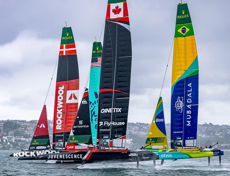 Northstar Canada, Rockwool Denmark, Mubadala Brazil and United States SailGP have a brief practice - KPMG Australia Sail Grand Prix - Sydney - February 27, 2026 - photo © Felix Diemer/SailGP