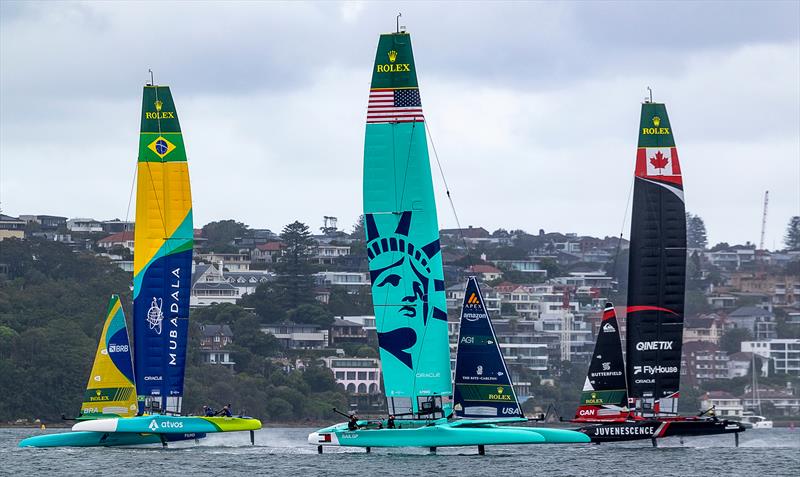 Northstar Canada, Mubadala Brazil and United States SailGP have a brief practice - KPMG Australia Sail Grand Prix - Sydney - February 27, 2026 - photo © Travis Hayto/SailGP