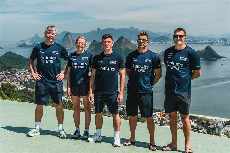 Emirates GBR Wing Trimmer Stuart Bithell MBE, Reserve Strategist Ellie Aldridge MBE, Driver Dylan Fletcher MBE and Grinders Nick Hutton and Neil Hunter in Rio - photo © Cameron Gregory