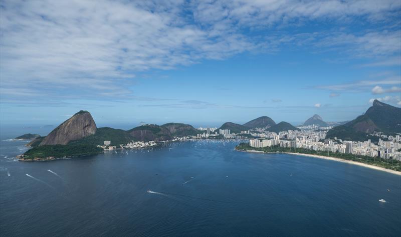 Course location for Race Day 1 of the ENEL Rio Sail Grand Prix. The Atlantic Ocean is visible is the other side of the Rio landmass - Rio de Janeiro, Brazil - Day 1 -  11 April . Rolex SailGP Championship Event 4 Season 6  - photo © Ricardo Pinto/SailGP
