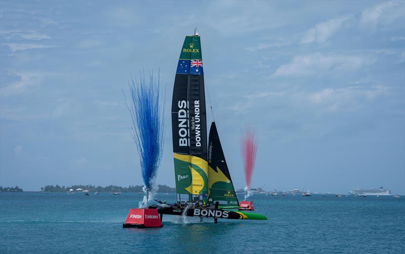 BONDS Flying Roos SailGP Team leads Mubadala Brazil SailGP Team, Los Gallos SailGP Team, Explora Journeys Swiss SailGP Team and Emirates Great Britain SailGP Team on Race Day 1 of the Apex Group Bermuda Sail Grand Prix - photo © Jason Ludlow for SailGP