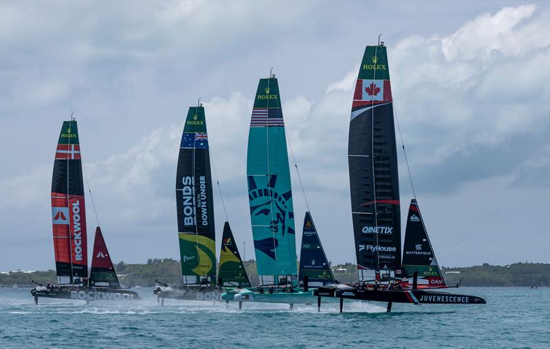 NORTHSTAR SailGP Team driven by Giles Scott ahead of United States SailGP Team, BONDS Flying Roos SailGP Team and ROCKWOOL Racing SailGP Team on Race Day 1 of the Apex Group Bermuda Sail Grand Prix - photo © Felix Diemer for SailGP