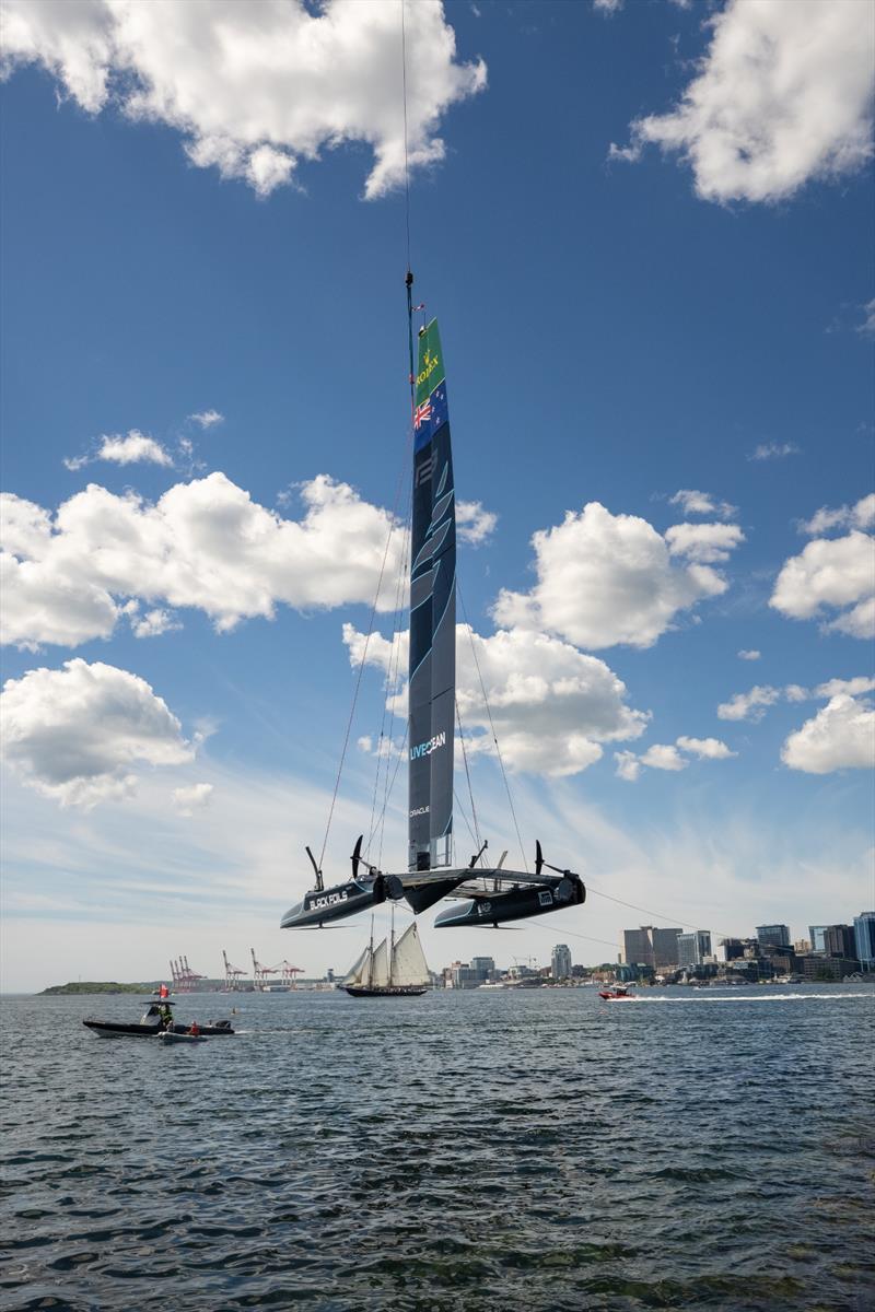 Black Foils SailGP Team is back on the water following extensive repairs ahead of the Canada Sail Grand Prix in Halifax, Canada - photo © Jeff Cooke for SailGP
