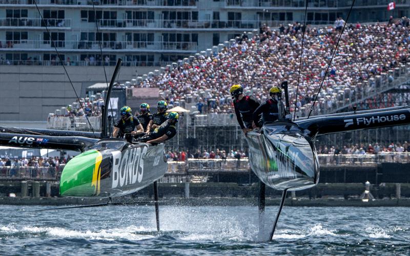 BONDS Flying Roos SailGP Team driven by Tom Slingsby races alongside NORTHSTAR SailGP Team driven by Giles Scott on Race Day 2 of the Canada Sail Grand Prix in Halifax, Canada - photo © Ricardo Pinto for SailGP