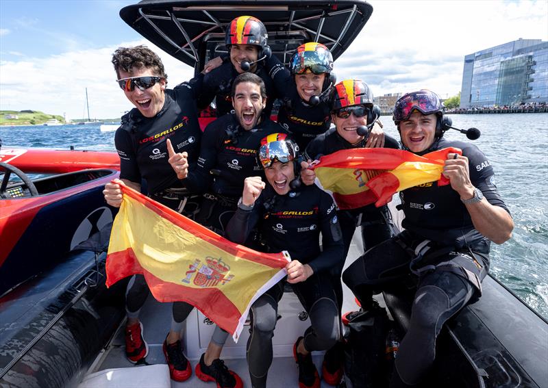 Los Gallos SailGP Team celebrate onboard a support boat after victory in the final race of the event on Race Day 2 of the Canada Sail Grand Prix in Halifax, Canada - photo © Ricardo Pinto for SailGP