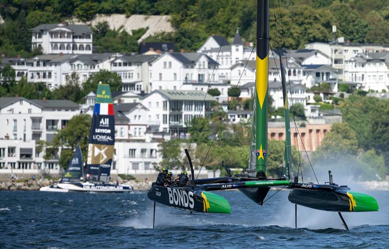 BONDS Flying Roos SailGP Team driven by Tom Slingsby in action on Race Day 1 of the ROCKWOOL Germany Sail Grand Prix - photo © Jonathan Nackstrand for SailGP