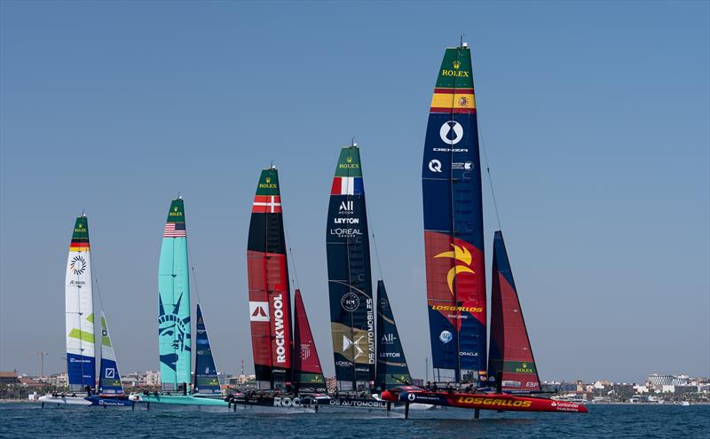 Los Gallos SailGP Team driven by Diego Botin leads ahead of DS Automobiles SailGP Team France, ROCKWOOL Racing SailGP Team, United States SailGP Team and Germany SailGP Team presented by Deutsche Bank ahead of the Spain Sail Grand Prix - photo © Jason Ludlow for SailGP