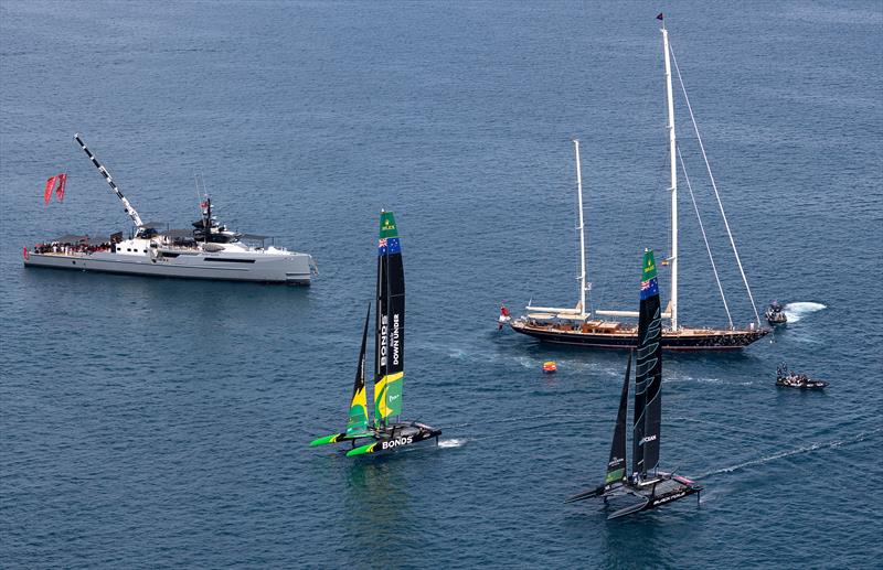 Group racing - Black Foils and Bonds Flying Roos - Day 2 - Spain Sail Grand Prix - Valencia - September 6, 2026 photo copyright Felix Diemer/SailGP taken at Real Club Nautico Valencia and featuring the F50 class