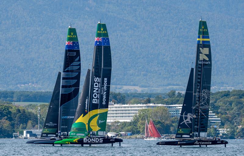 Black Foils ahead of Australia and Sweden in Practice Racing on Day 2 - SailGP Geneva - September 20, 2026 - photo © Jason Ludlow/SailGP