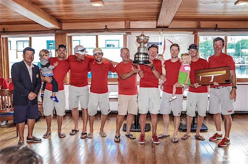 Helmut and Evan Jahn celebrate defending the Farr 40 North American Championship in Chicago photo copyright Sara Proctor / www.sailfastphotography.com taken at Chicago Yacht Club and featuring the Farr 40 class