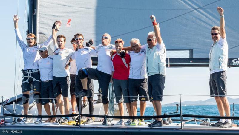 Skipper Pierluigi Bresciani, second from right, and the crew of Pazza Idea celebrate after clinching the Corinthian class championship for the 2016 International Circuit at the D-Marin Farr 40 Zadar Regatta - photo © Farr 40 / ZGN