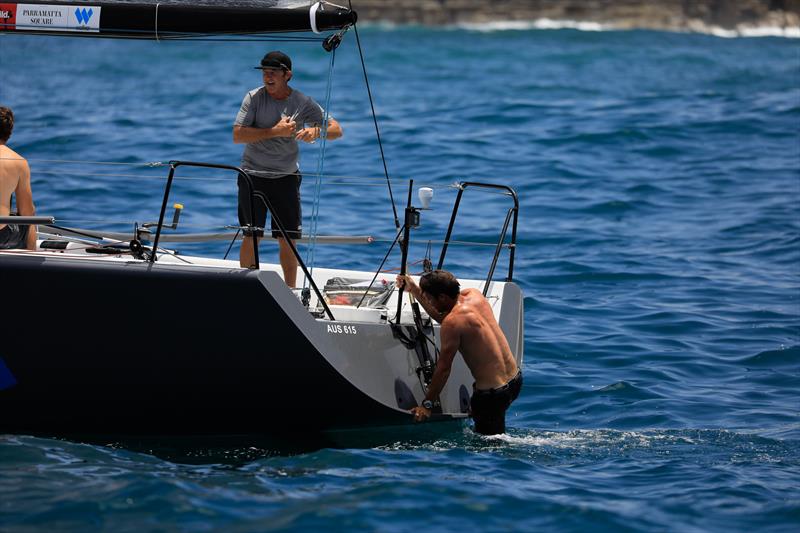 Swimming off Estate Master on day 2 of the Farr 40 Newcastle One Design Trophy - photo © Allan Coker Photography