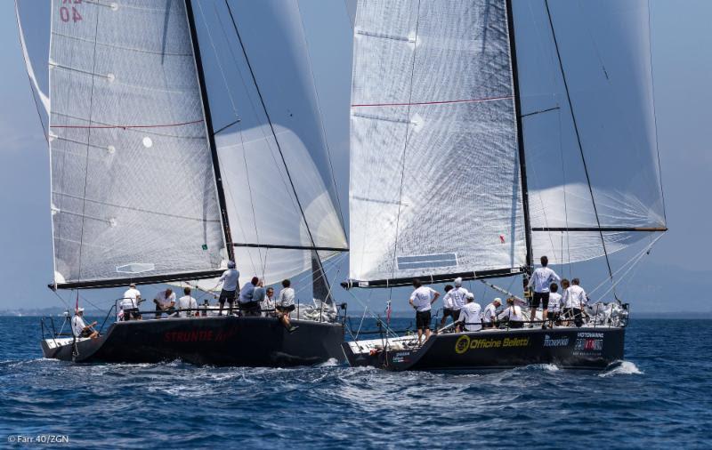 Struntje Light, the German boat owned by Wolfgang Schaefer, sails in close proximity to Pazza Idea. Skipper Pierluigi Bresciani led Pazza Idea to the Corinthian title - photo © Farr 40 / ZGN