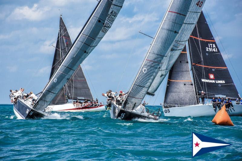 Four boats approach the windward mark during the Farr 40 Pre-Worlds, which were held in strong winds  on Lake Michigan on Wednesday and won by Struntje Light photo copyright Chicago Yacht Club taken at Chicago Yacht Club and featuring the Farr 40 class