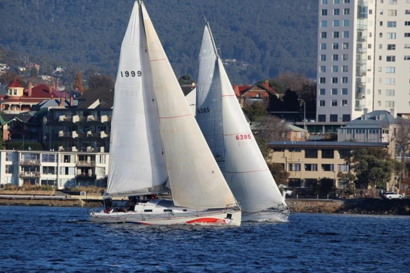 Close racing in Division 2 between Young Magic (to leeward) and Winstead Wines photo copyright Peter Watson taken at Derwent Sailing Squadron and featuring the Farr 40 class