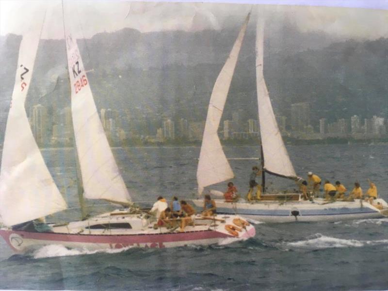 Lovelace racing in Hawaii, the other boat is the Australian one tonner “B195” also known as “Magic Pudding” photo copyright OYC Archives taken at  and featuring the Farr 40 class