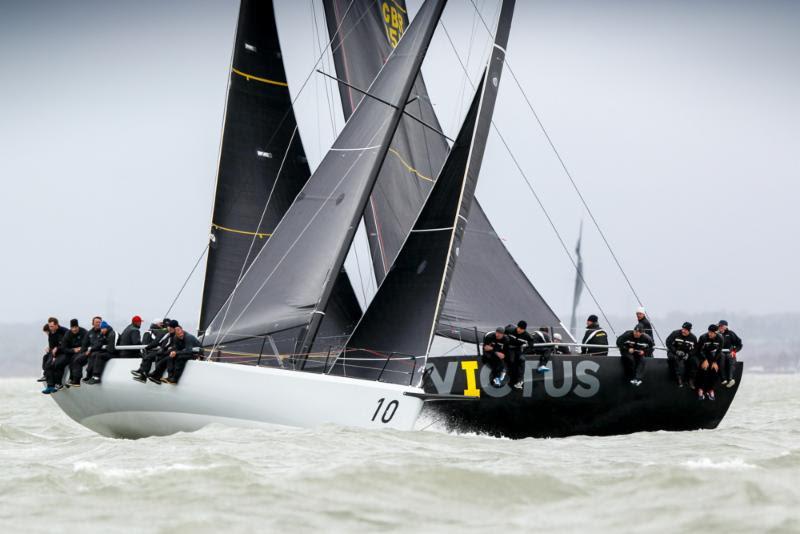 Tacking duel between Peter Morton's Carkeek 40 Mk3 Girls on Film  and Sir Keith Mills' Ker 40  Invictus on day 2 of the RORC Easter Challenge - photo © RORC / Paul Wyeth / www.pwpictures.com