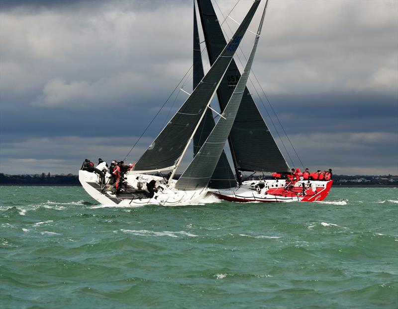 Fast40  upwind on weekend 1 of the Crewsaver Warsash Spring Championship photo copyright Sam Penahaul taken at Warsash Sailing Club and featuring the Fast 40 class