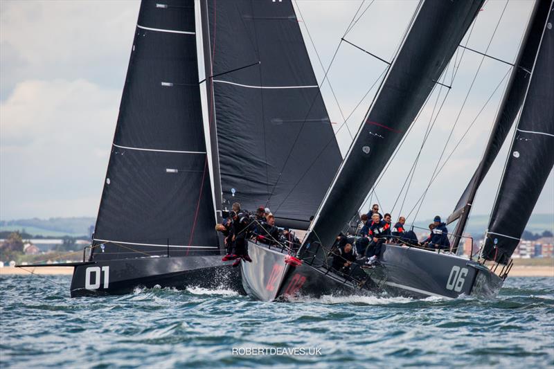 Close racing between Rán, Khumbhu and Jean Genie on day 2 of the Vice Admiral's Cup photo copyright Robert Deaves / www.robertdeaves.uk taken at  and featuring the Fast 40 class