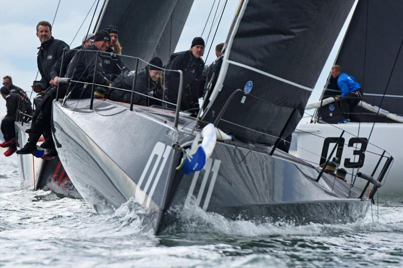 One point separates the top three in the FAST40  fleet, with Niklas Zennstrom's Rán holding onto top place after one day of racing - RORC Vice Admiral's Cup photo copyright Rick Tomlinson / RORC taken at Royal Ocean Racing Club and featuring the Fast 40 class