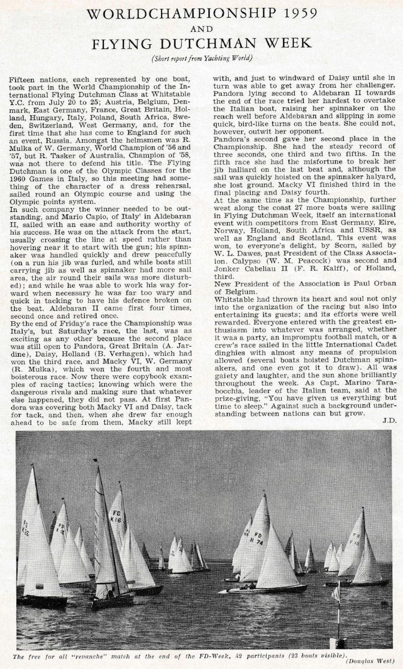 Extracts from Flying Dutchman Bulletin no.22 - November 1959 photo copyright Whitstable YC taken at Whitstable Yacht Club and featuring the Flying Dutchman class