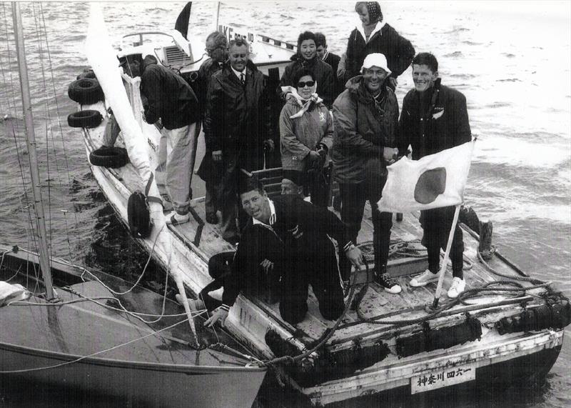 Pandora hitched alongside the hired fishing smack, after winning New Zealand's second Olympic Gold medal at Enoshima in 1964 photo copyright Roberts archives taken at Takapuna Boating Club and featuring the Flying Dutchman class